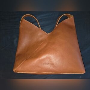 Tan Leather Triangle Tote Bag